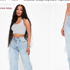 Fashion Nova Jeans Cross Over Button Detail